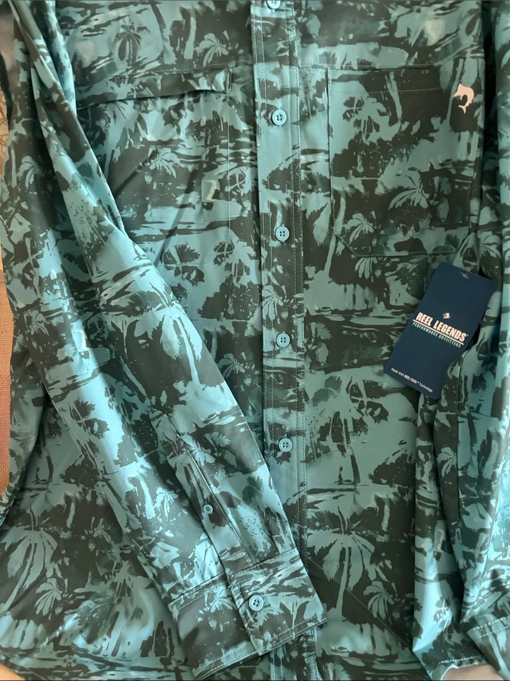 Reel Legends Men’s Teal and Dark Teal Printed Lightweight Shirt Jacket